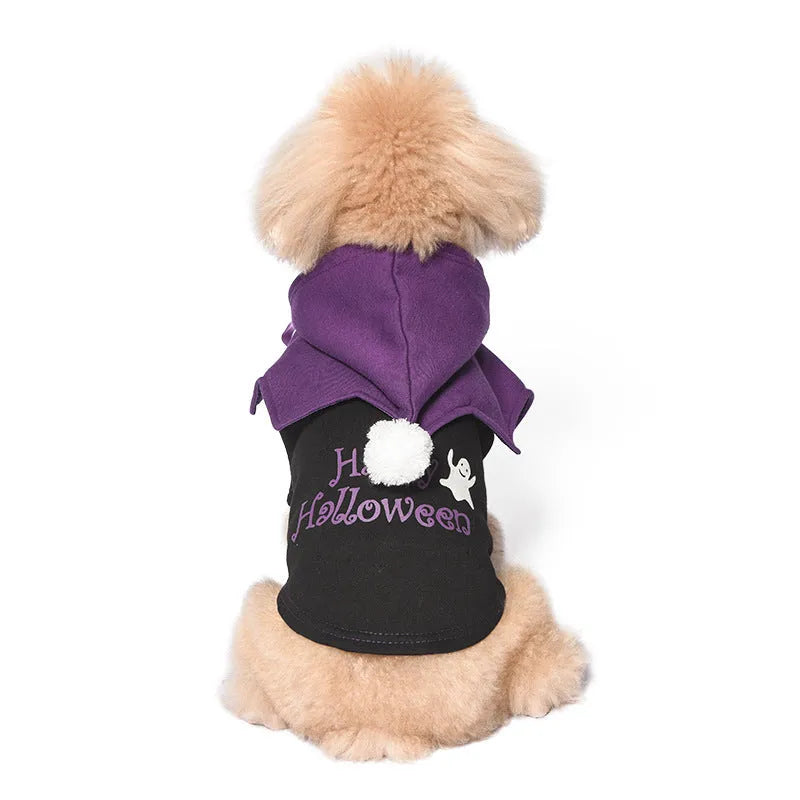 Halloween pumpkin dog sweater shawl in black or orange colours