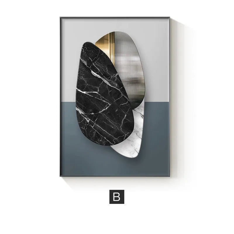 Abstract geometric design printed on a textured canvas wall art poster.