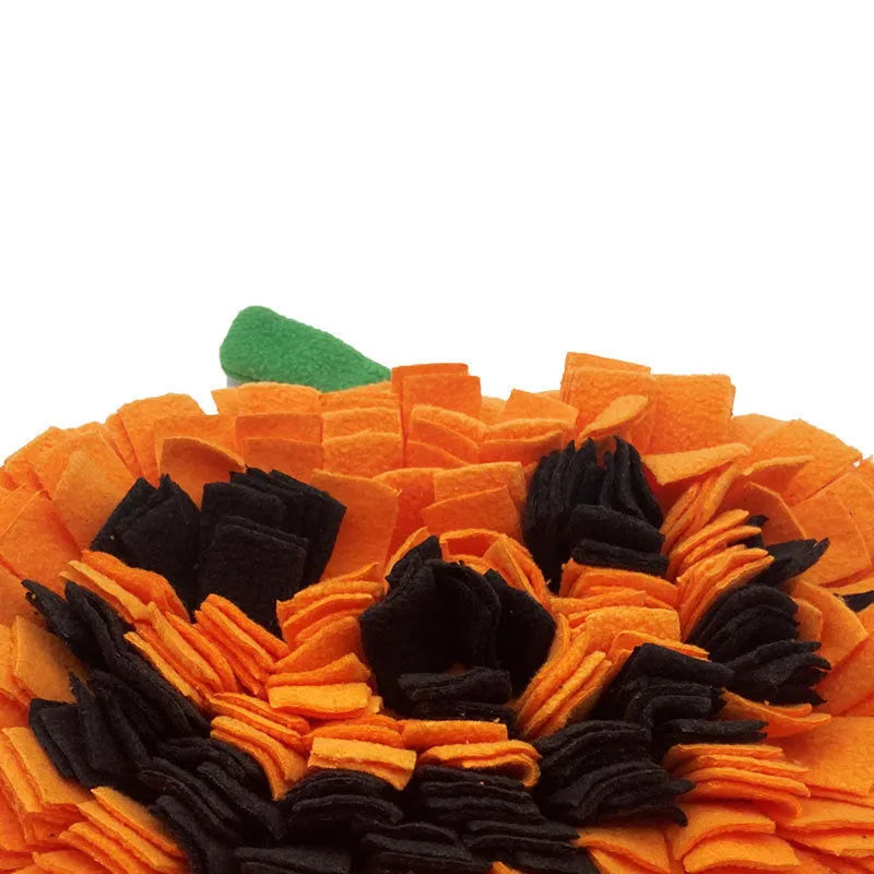 Orange pumpkin pattern dog sniffing mat with textured fur surface for slow feeding training