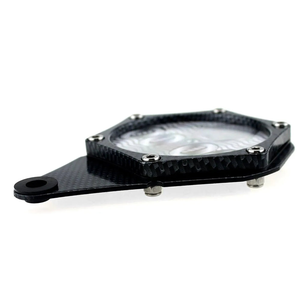 Black carbon fibre pattern metal motorcycle tax disc holder with anti-theft screw