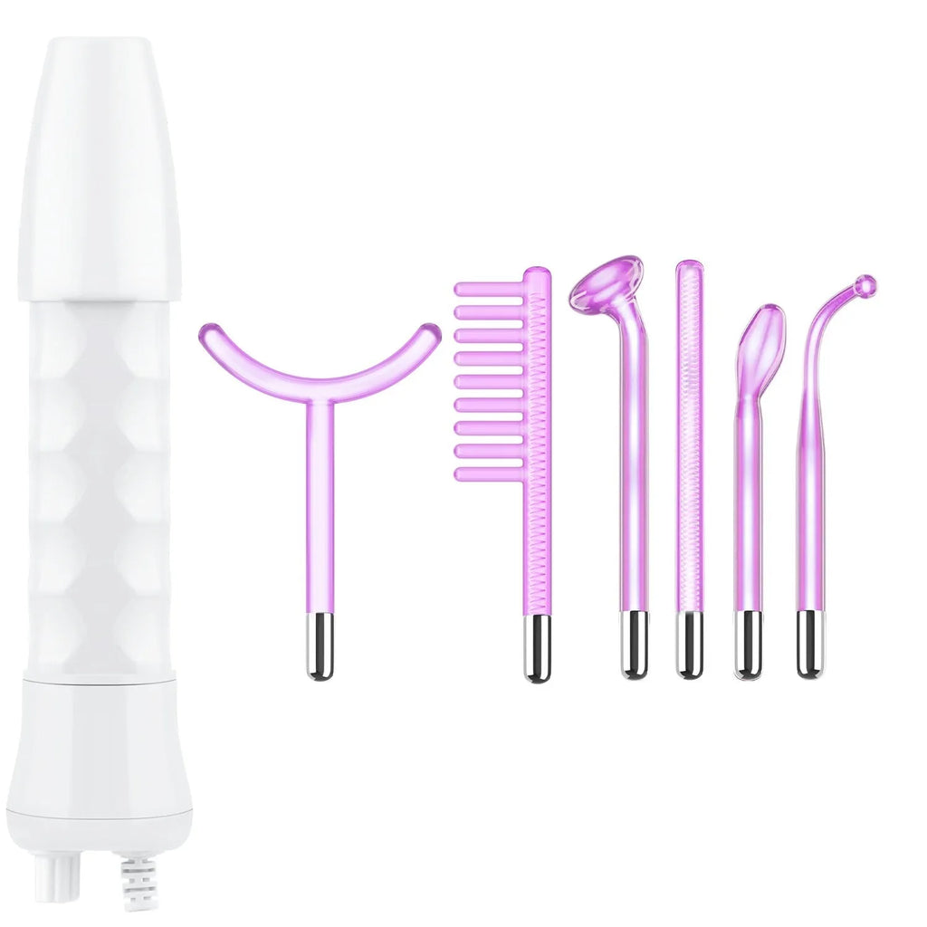 Professional purple high wave electrotherapy rod with six accessory heads for commercial skin treatments.