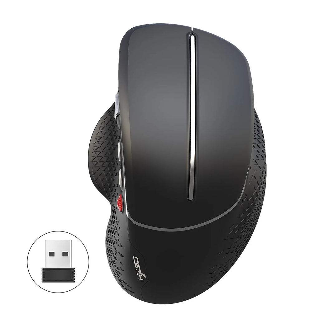 T32 black and silver wireless vertical ergonomic mouse with aluminium side roller on desk.