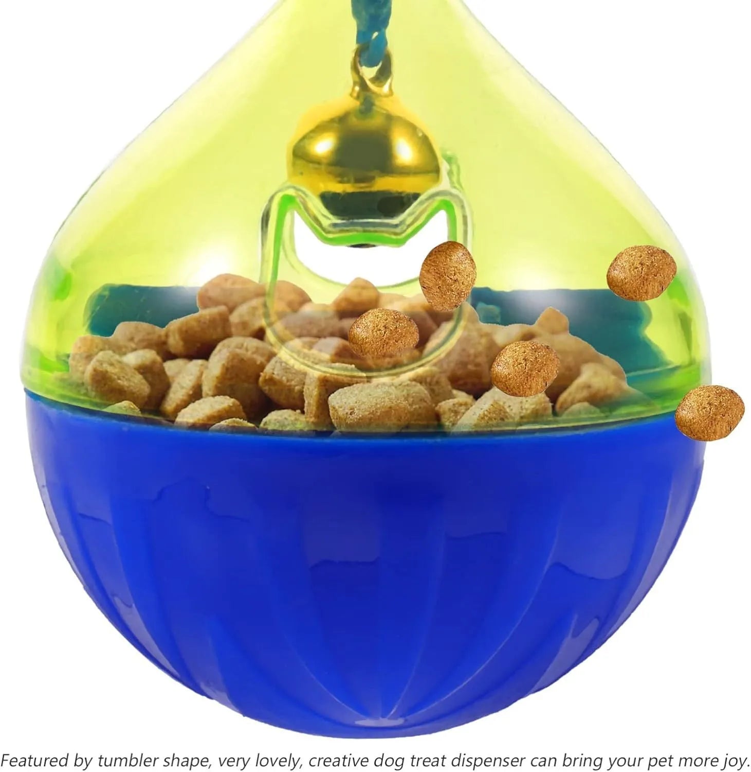 Blue tumbler-shaped pet treat dispenser toy for interactive feeding