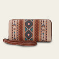 Bohemian striped canvas RFID wallet showing anti-theft function and multiple colour options