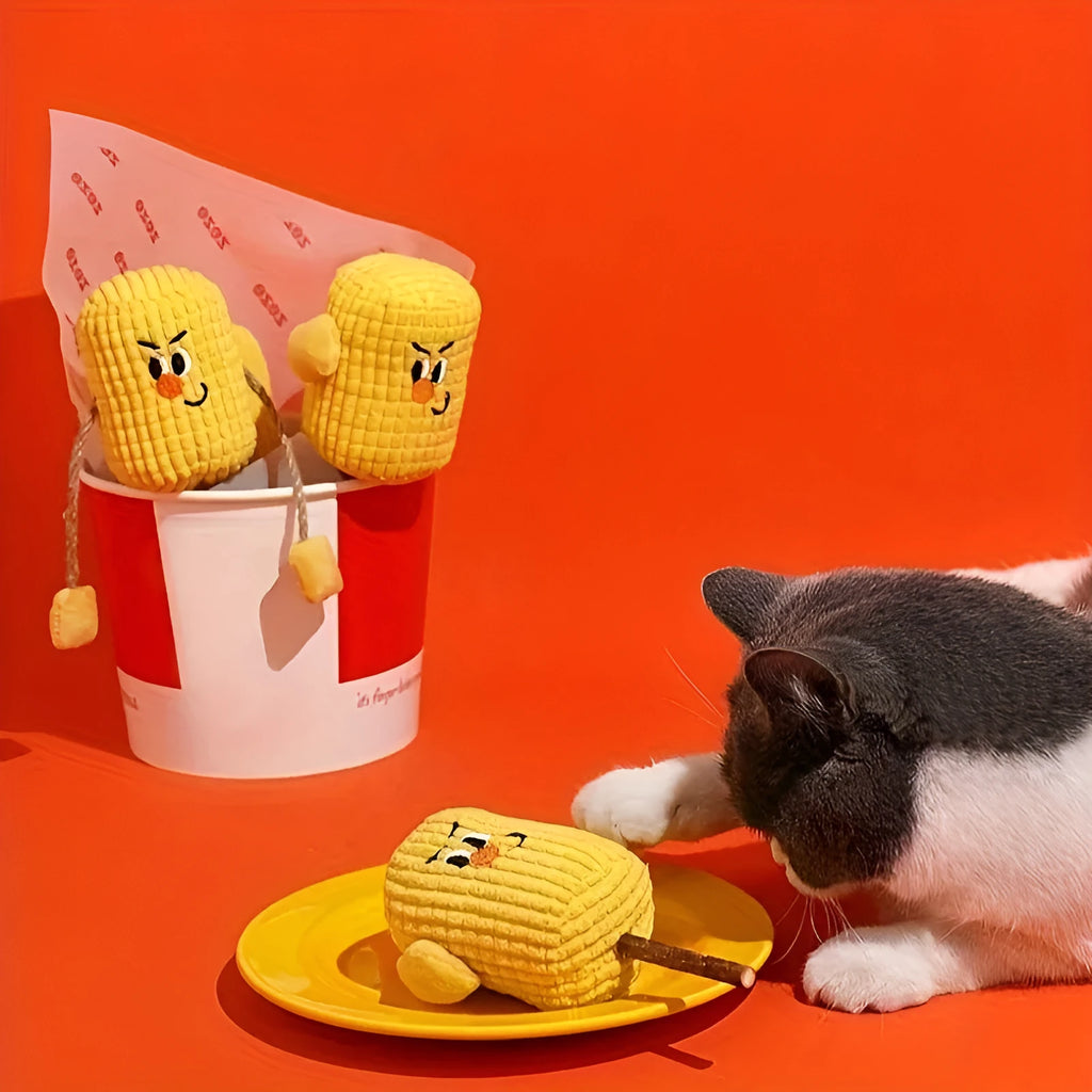 Natural polis wood corn cob shaped cat chew toy for dental care with catnip