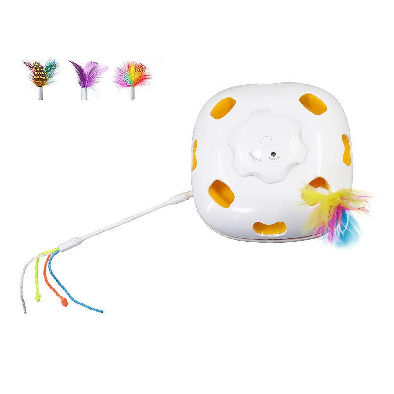 Plastic cat teaser wand toy in picture colour, dimensions 19.8cm x 11.5cm x 19.5cm.