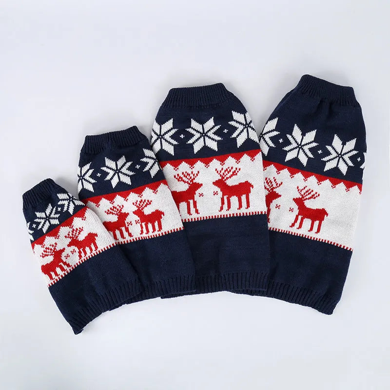 Navy blue knitted Christmas sweater for dogs with European and American style design