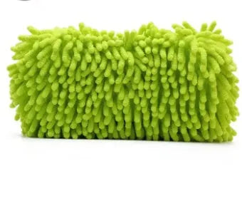 Silver green chenille microfiber car wash sponge block measuring 14x25 cm