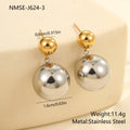 Women's stainless steel 18K gold electroplated round bead geometry ear studs