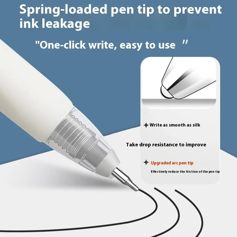 Pack of 10 quick-drying gel pen refill cartridges in black, red, blue, and ink blue with 500m writing capacity.