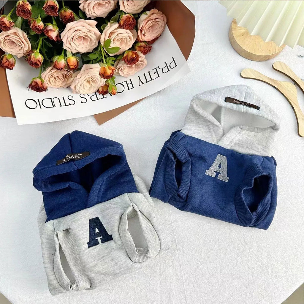 Blue and white reflective letter slim-fitting pet hoodie for dogs and cats