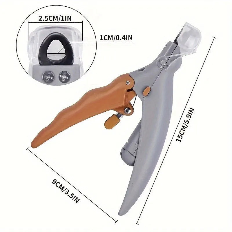 Yellow LED pet nail trimmer with magnifying glass and built-in nail catcher for dogs and cats