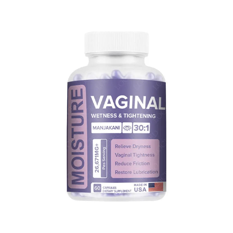 Bottle of 60 vaginal capsules with herbal extraction for adult feminine intimate wellness