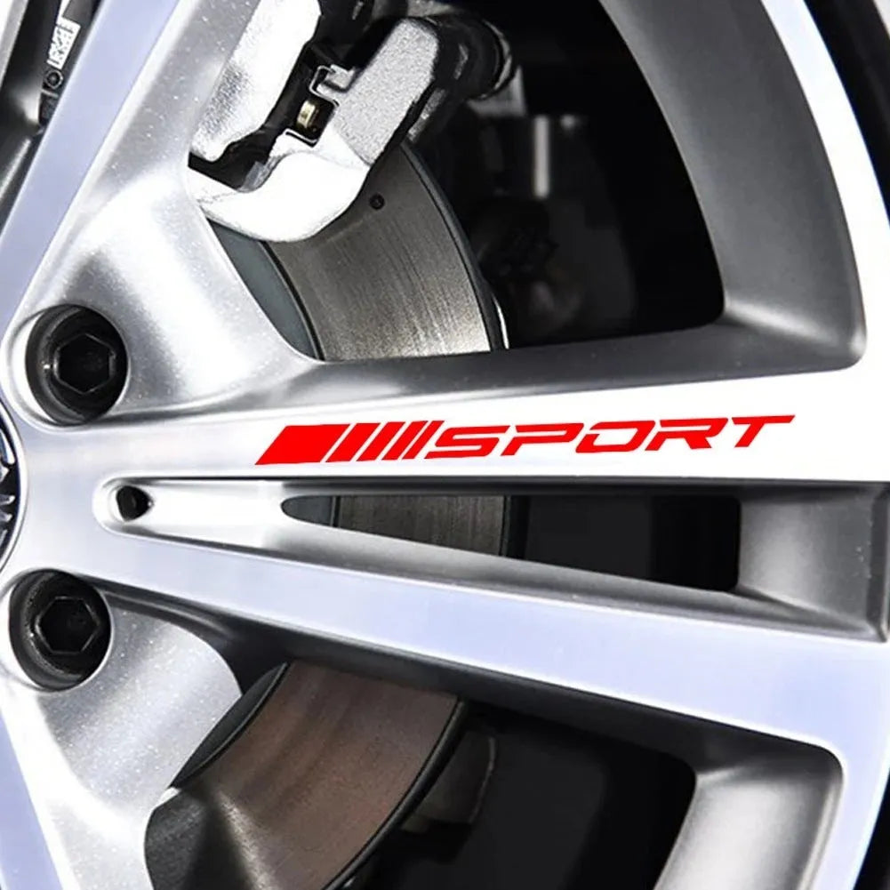 Sports hollow pattern car rim stickers in black, red, or white colours measuring 10 x 0.7 cm