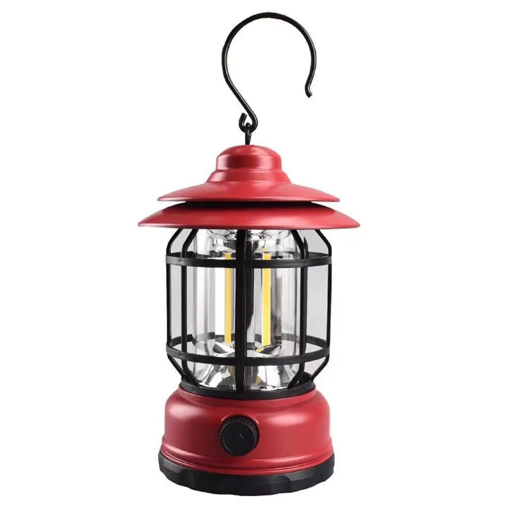Portable camping head lamp lantern in choice of dark green, black, or red colours with battery options