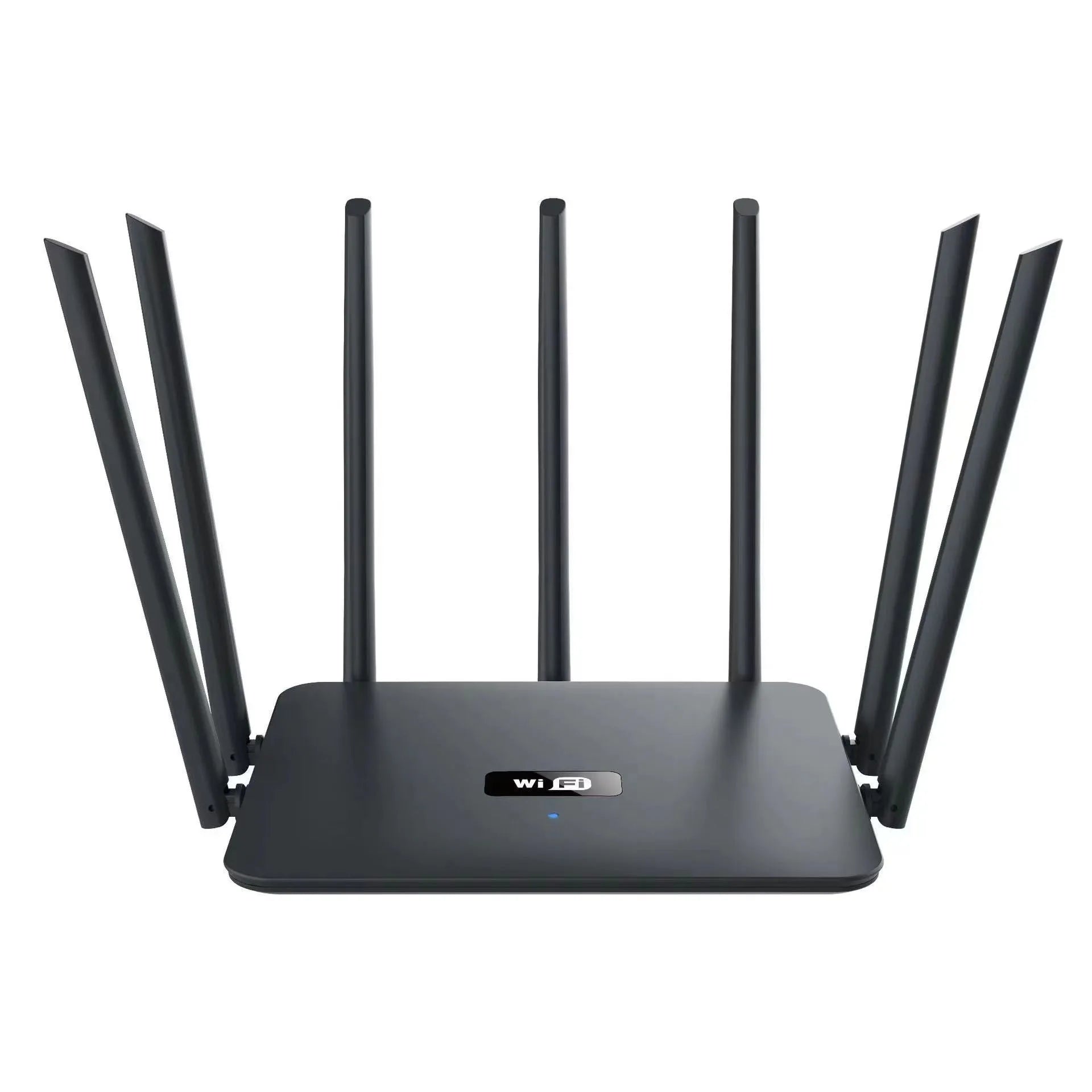 Black or white dual-band gigabit router with multiple antennas for through-wall home WiFi coverage.