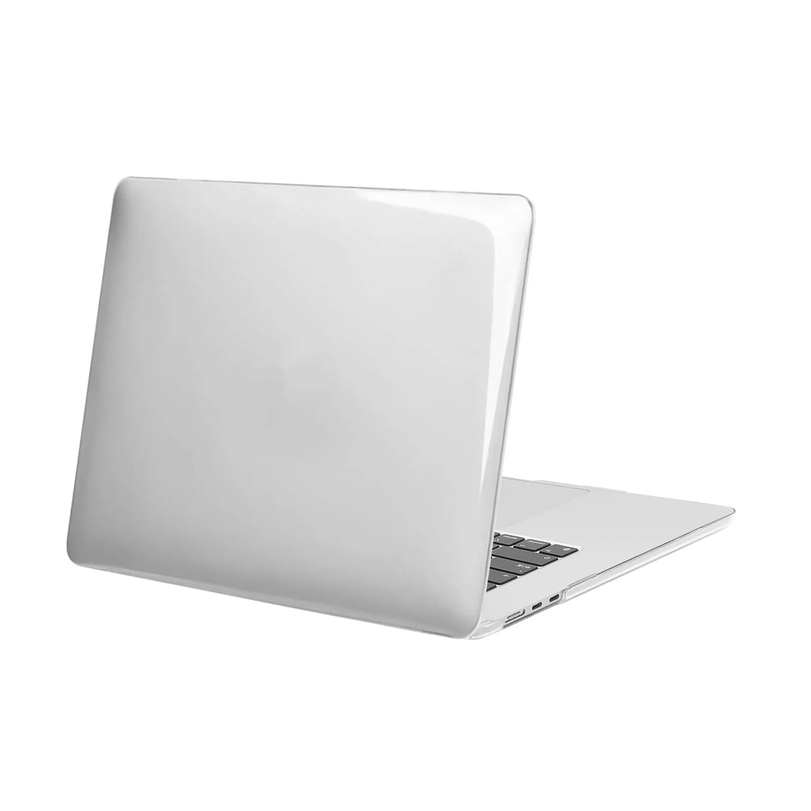 Transparent hard shell protective case for MacBook Air and Pro laptops on a table
