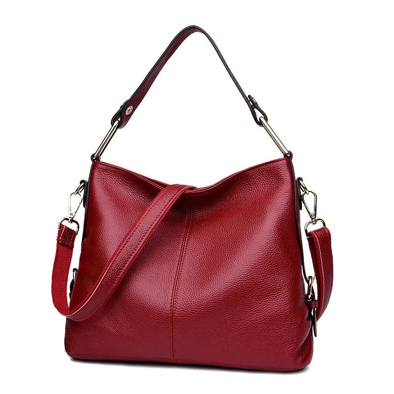 Genuine first layer cowhide vertical square crossbody bag with zipper pockets in black or taro colour