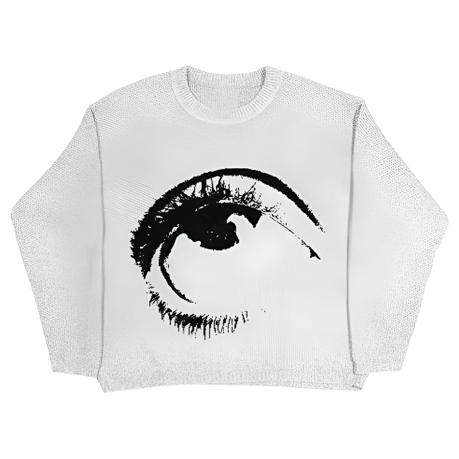 Men's grey round neck cotton pullover sweater with punk hip hop street style.