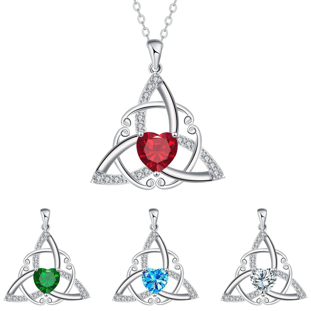 A geometric Celtic knot pendant necklace for women in an electroplated finish.
