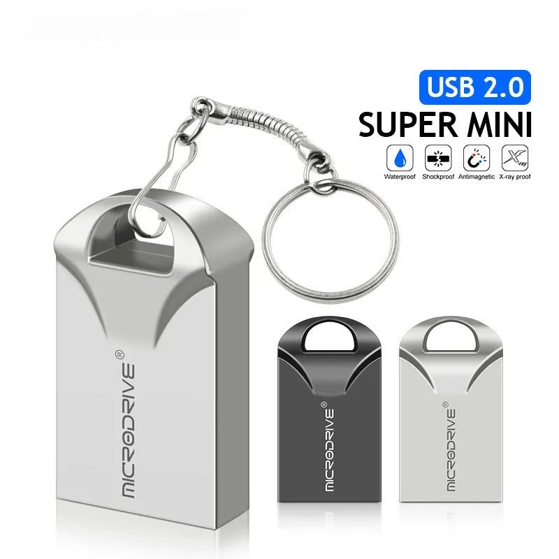 Mini black and silver metal USB flash drive shown next to a ruler displaying its 23mm length.
