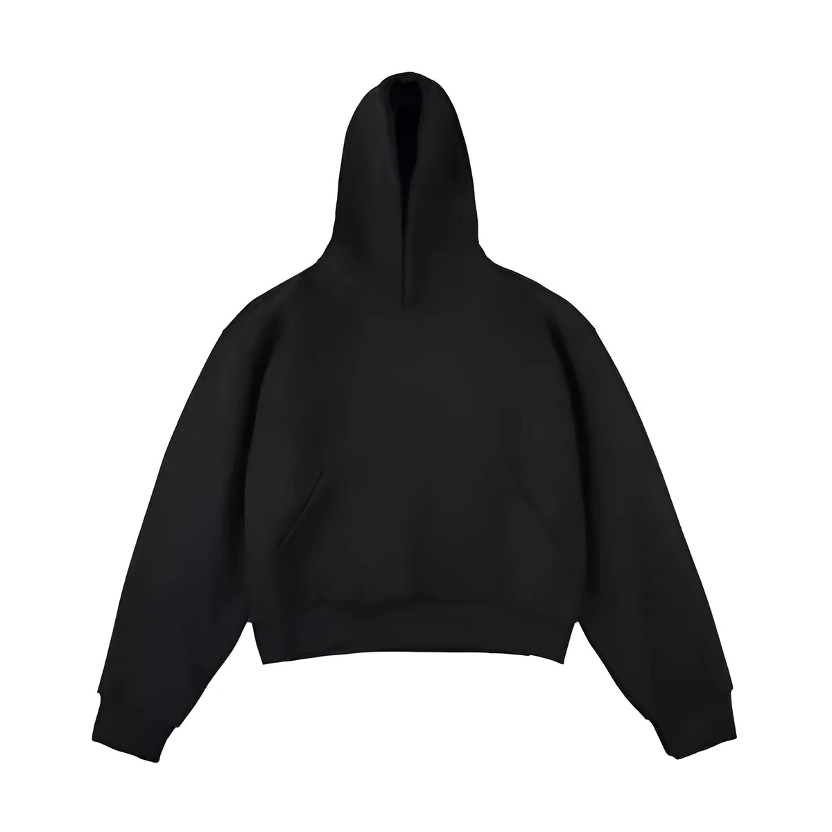 Short version Chinese cotton composite hooded sweater in dark grey with removable hood and long sleeves.
