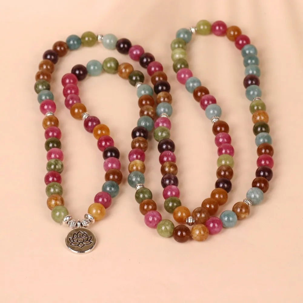 108-bead lotus hanging multi-layer bracelet in tourmaline colour with alloy construction