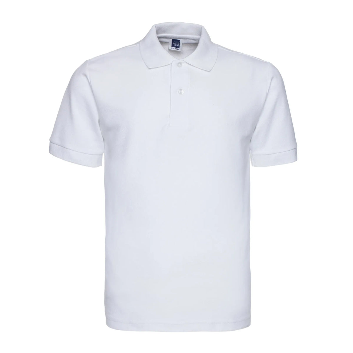 Men's loose fit solid colour short sleeve polo shirt on a hanger, shown in a plus size.