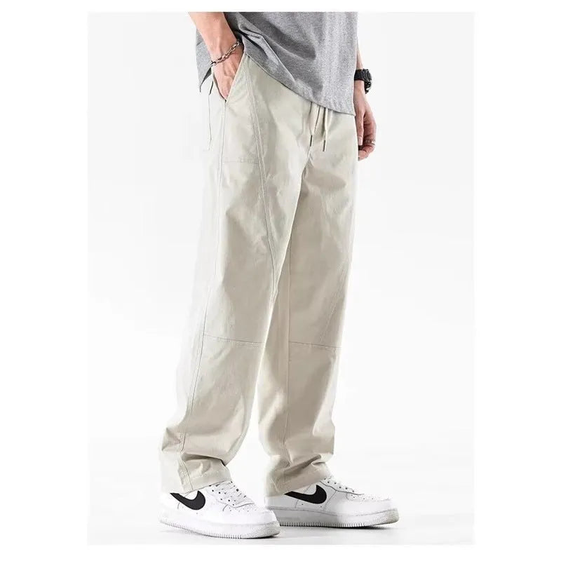 Casual wide-leg trousers in antibacterial cotton fabric, showing milky white and black colour options