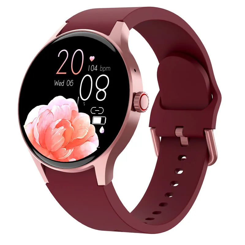 Black unisex smart sport watch with a round touchscreen on a wrist.
