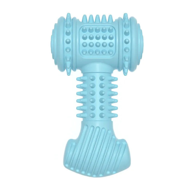 Blue bone-shaped TPR dog chew toy with raised surface dots for teeth cleaning