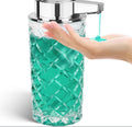 Automatic touchless soap dispenser with silver-plated PET plastic shell and USB-C charging port.