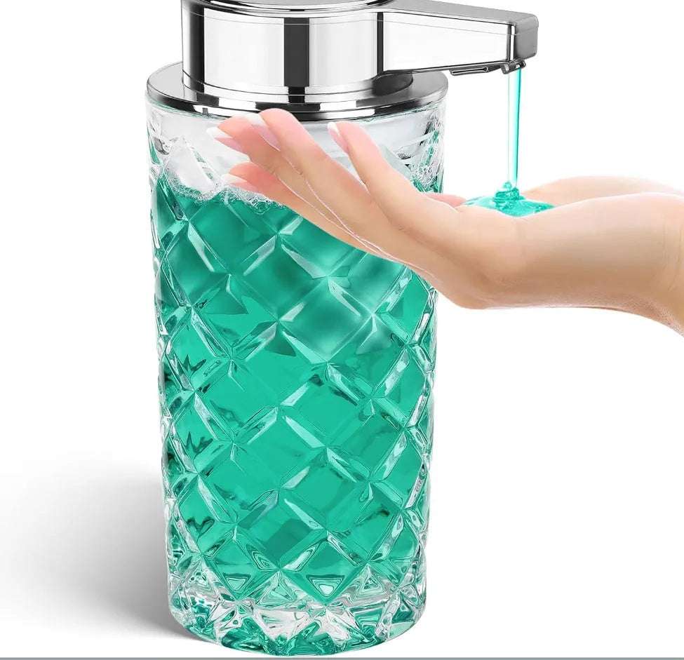 Automatic touchless soap dispenser with silver-plated PET plastic shell and USB-C charging port.