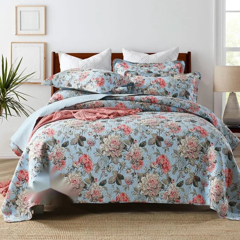 Pure cotton geometric pattern bedspread three-piece set showing double-sided design for 1.8 metre bed