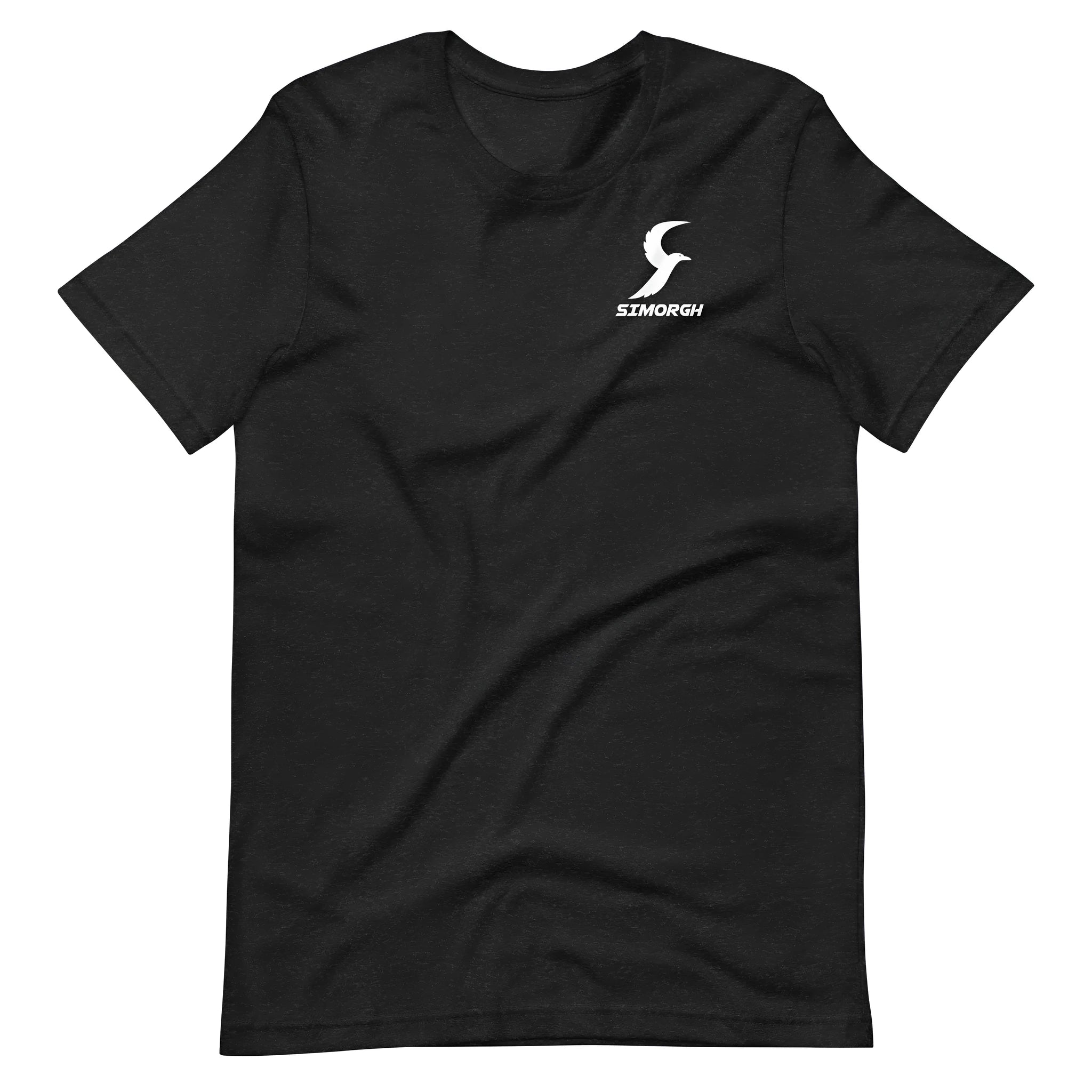 Black loose-fit cotton t-shirt with short sleeves and a round neck on a hanger.