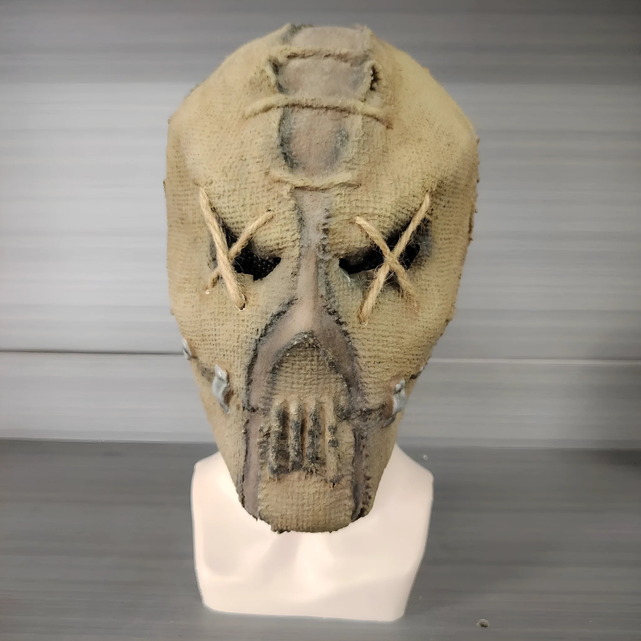 Latex horror mask head cover with scar skull modelling showing full head coverage