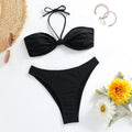 Black women's bikini set with lace-up tube top and matching briefs