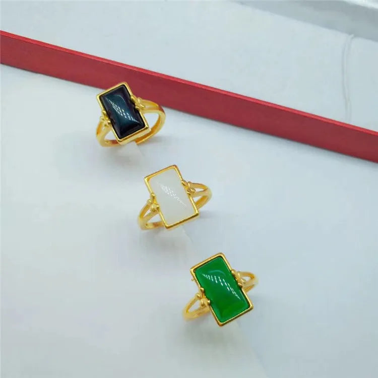 Adjustable brass gold-plated ring with electroplated finish and coloured gemstone options