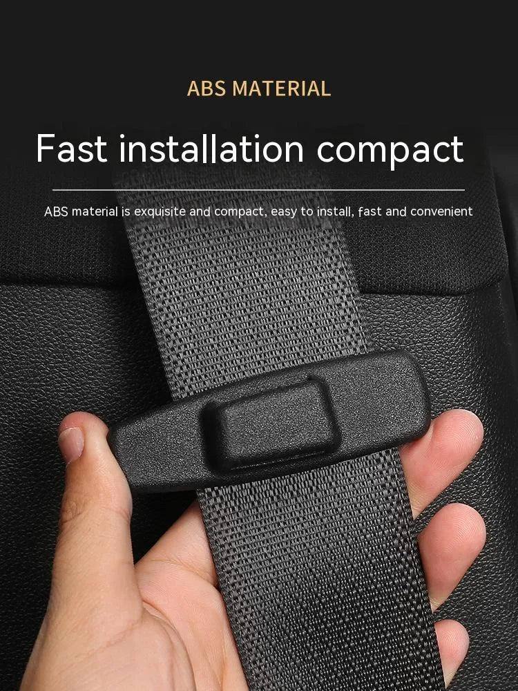 Black ABS plastic car safety belt stopper clip pack containing two universal seat belt fasteners