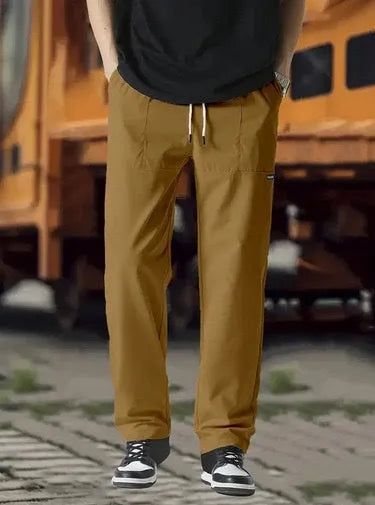 Men's light grey polyester trousers for casual spring and autumn wear