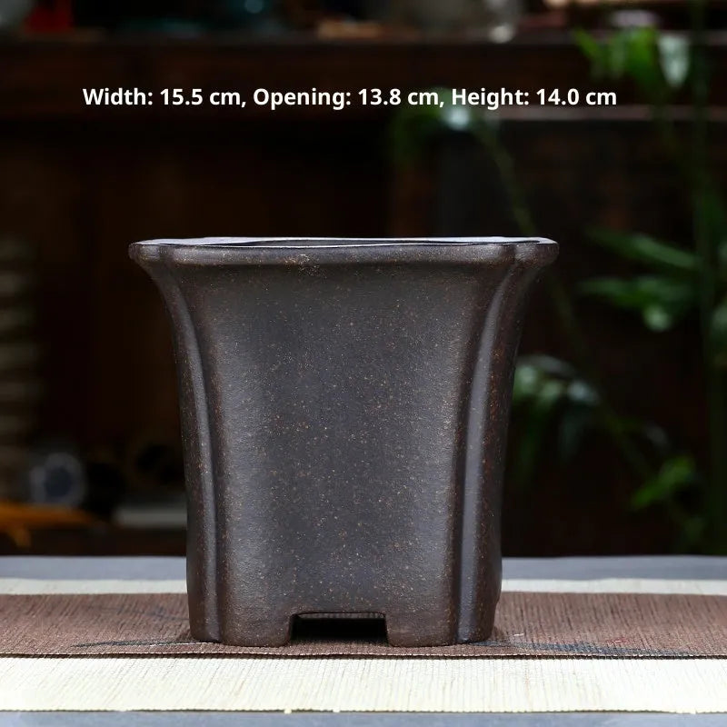 Purple sand square orchid pot, medium stoneware planter with gasket, available in black, bronze, purple, red, and yellow