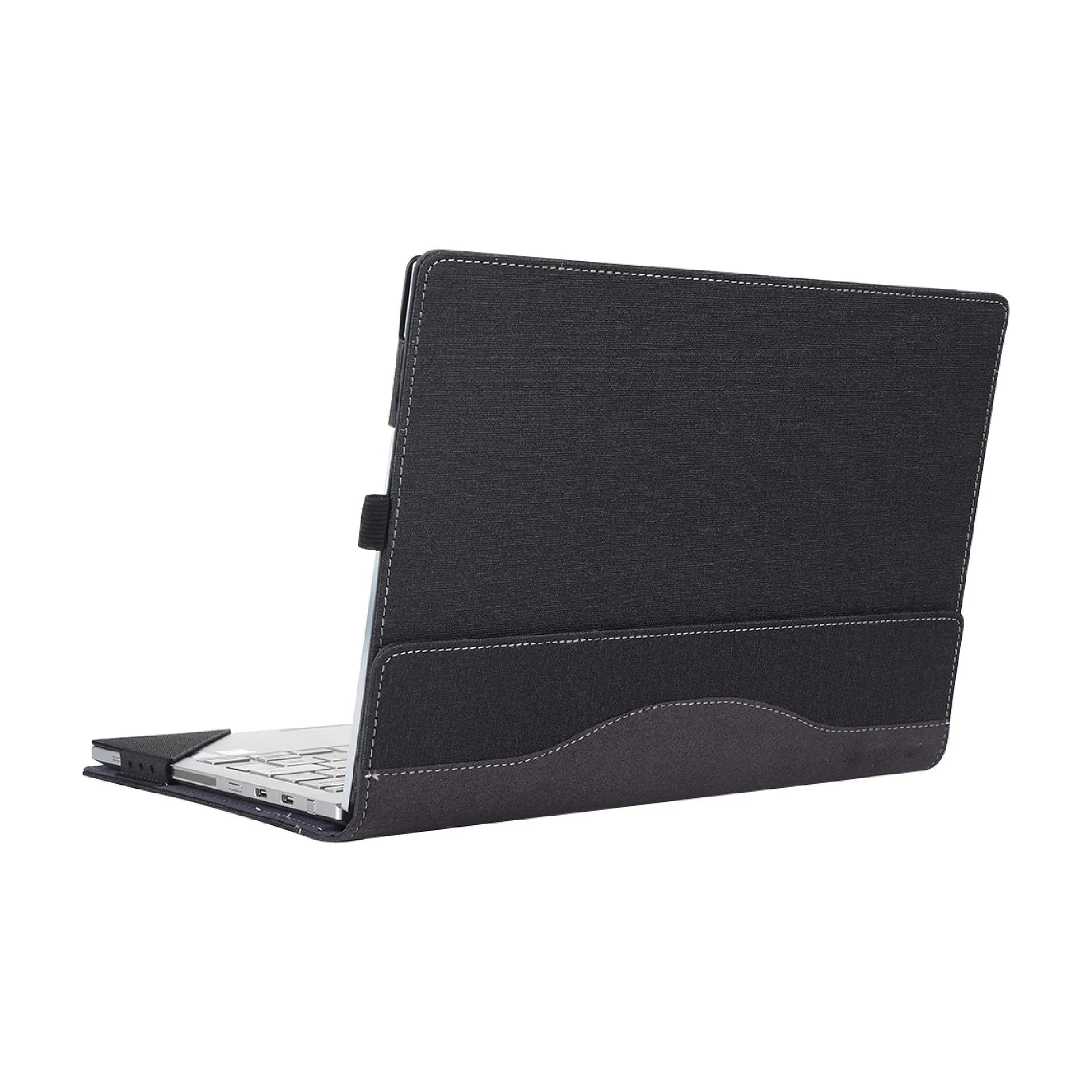 Black imitation leather protective sleeve for Microsoft Laptop6 laptops showing bracket design