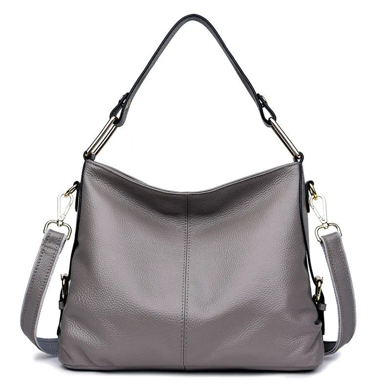 Genuine first layer cowhide vertical square crossbody bag with zipper pockets in black or taro colour