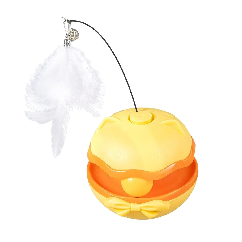 Electric cat teasing stick with LED light in lemon yellow, sky blue, and soft fog grey colour options.