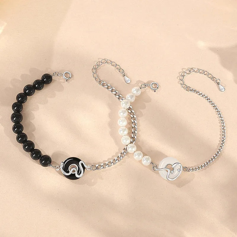 925 sterling silver couple bracelet with snake zodiac design and peace buckle in new Chinese style