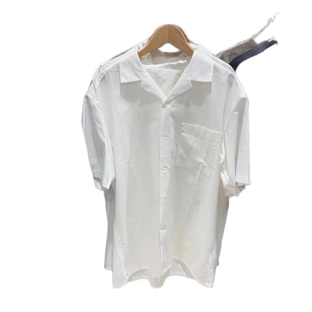 Man wearing a beige open collar modal cotton blend casual shirt in a cardigan style