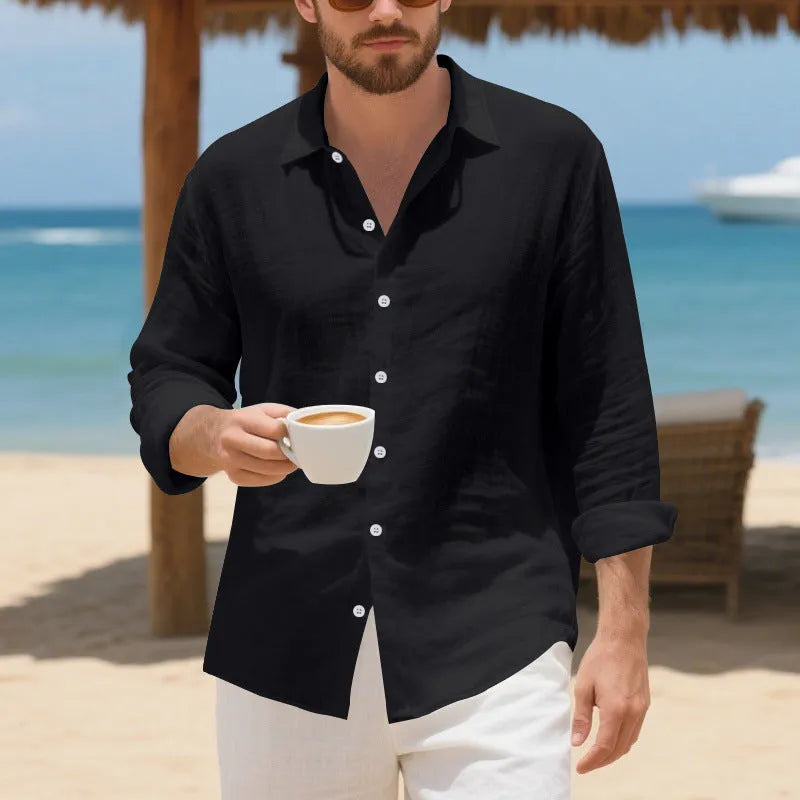 Linen casual shirt in Army Green colour with American-style loose fit and non-ironing construction