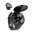 Black detachable smart watch and Bluetooth earphone combo for fitness tracking and calls.