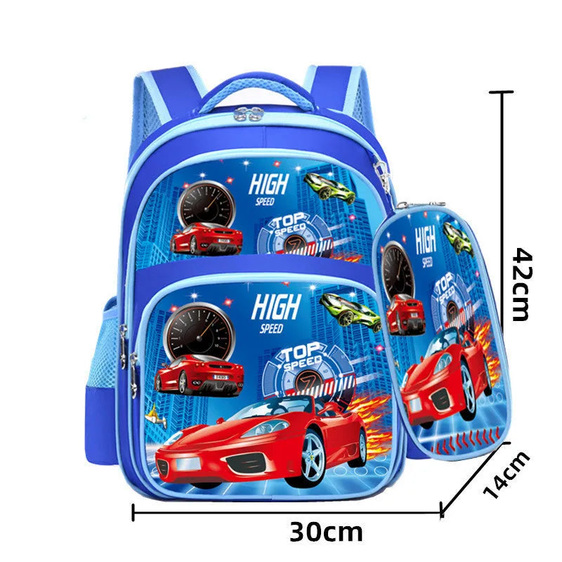 Blue anime cartoon print children's school backpack with load-reducing straps and pencil case