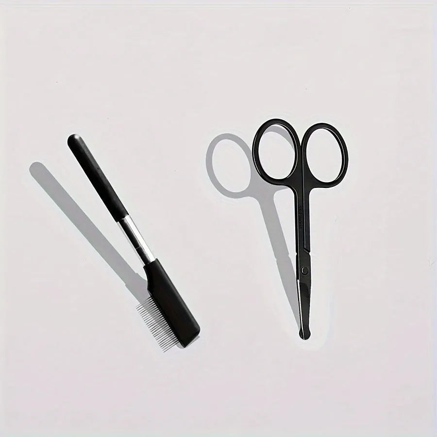 Black pet grooming brush with dual heads: soft bristles for eye cleaning and comb for hair removal